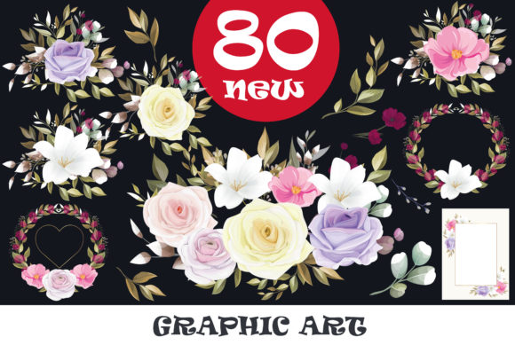 Elevate Your Creative Workflow with 80 Floral Bouquets Clipart Graphic