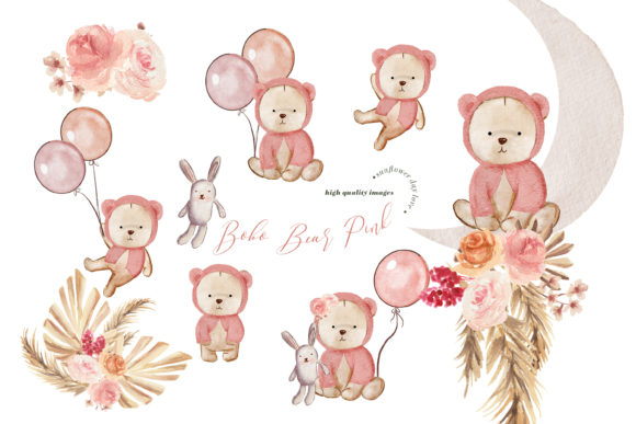 Floral Pink Bear Moon Clipart: A Design Asset Evaluation