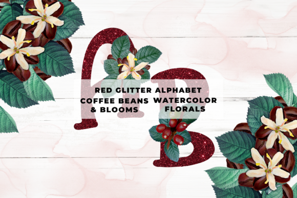 Red Glitter Coffee Floral Alphabet