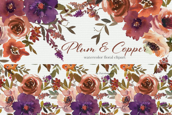 The Watercolor Plum and Copper Floral Set: Merging Artistic Tradition with Digital Utility